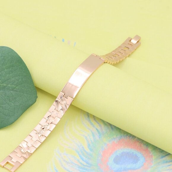 "Sleek Rose Gold Plated Bracelet in Polished Bold Panel Design, XPBL1133 - Picture 2 of 12